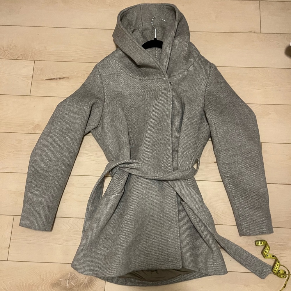 Belted Mock Neck Hooded Wool Coat